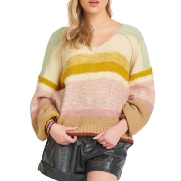 Black tape striped multicolored sweater with metallic details on edges - Picture 1 of 10